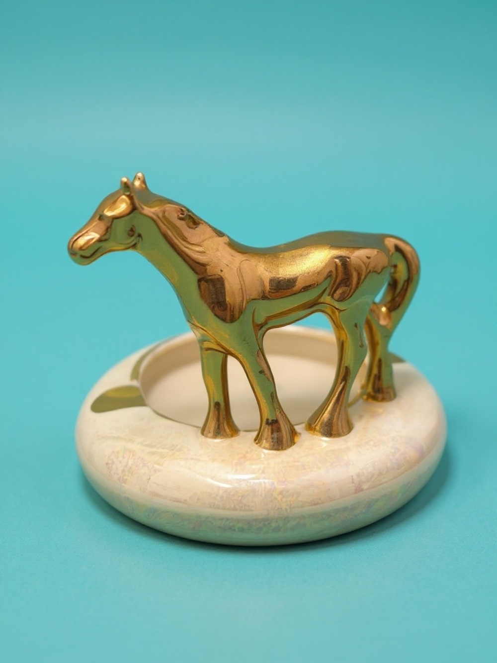 Vintage Gold Horse Iridescent Ashtray Small
